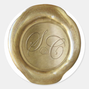 Sticker Rond Monogramme de sceau de cire - Or - S&C - Charmaine