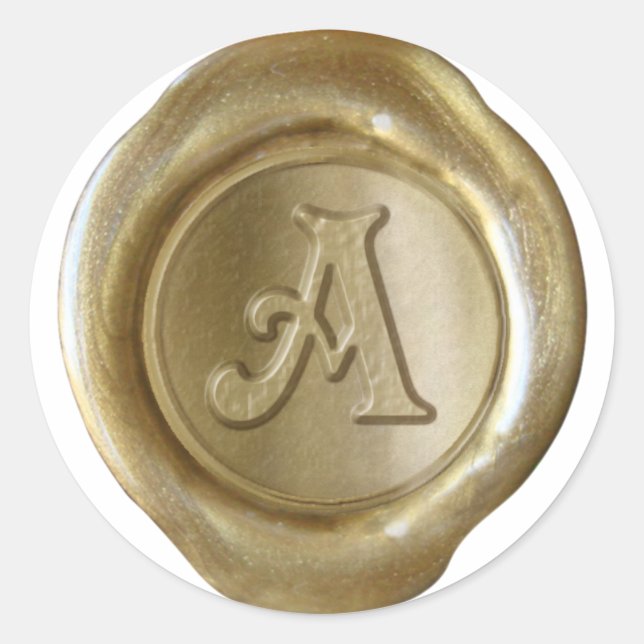Sticker Rond Monogramme de sceau de cire - Or - Victorien A - (Devant)