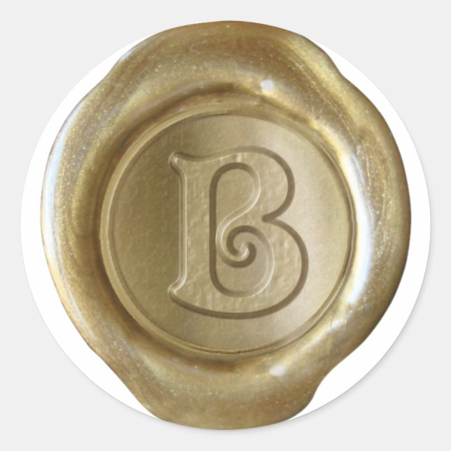 Sticker Rond Monogramme de sceau de cire - Or - Victorien B - (Devant)