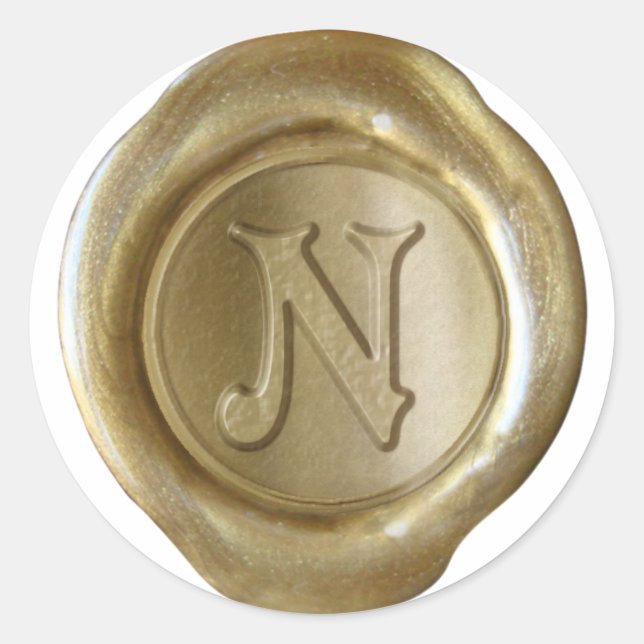 Sticker Rond Monogramme de sceau de cire - Or - Victorien N - (Devant)