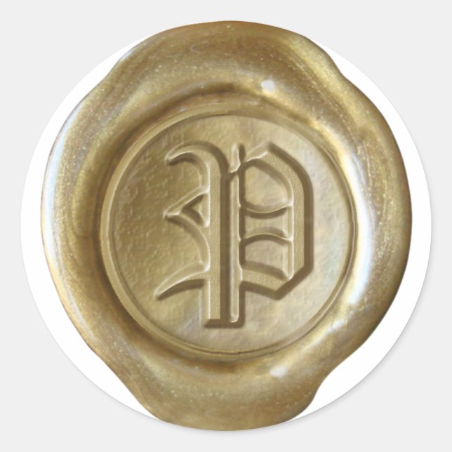 Sticker Rond Monogramme de sceau de cire - Or - Vieil anglais - (Devant)
