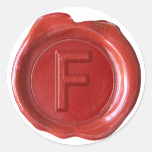 Sticker Rond Monogramme de sceau de cire - Rouge - Bold F - (Devant)