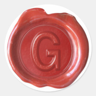 Sticker Rond Monogramme de sceau de cire - Rouge - Bold G -