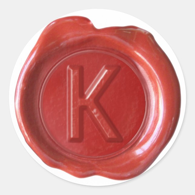 Sticker Rond Monogramme de sceau de cire - Rouge - Bold K - (Devant)