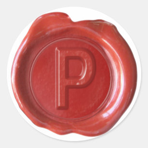 Sticker Rond Monogramme de sceau de cire - Rouge - Bold P -