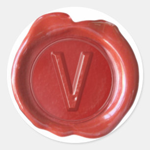 Sticker Rond Monogramme de sceau de cire - Rouge - Bold V -