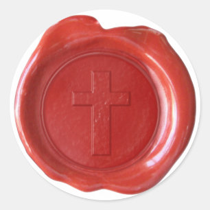 Sticker Rond Monogramme de sceau de cire - Rouge - Croix -
