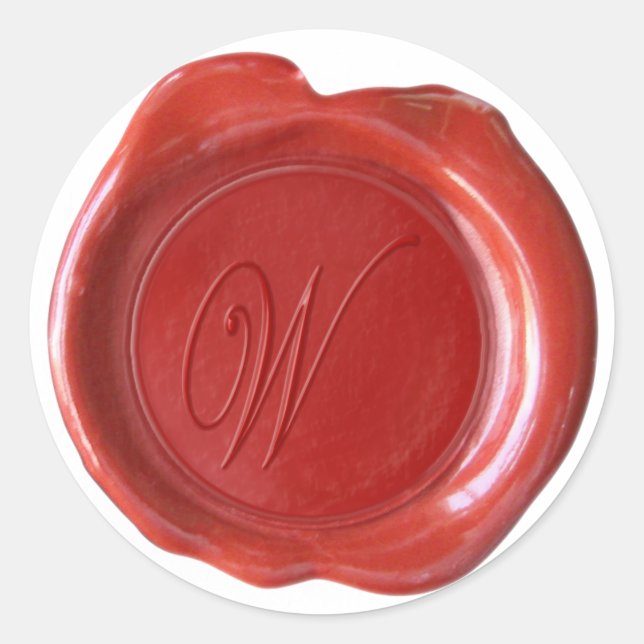 Sticker Rond Monogramme de sceau de cire - Rouge - Script W - (Devant)