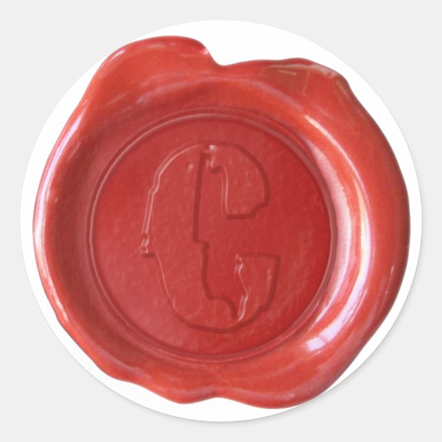 Sticker Rond Monogramme de sceau de cire - Rouge - Volaille C - (Devant)