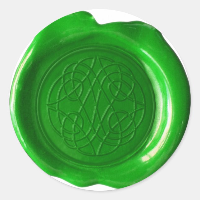 Sticker Rond Monogramme de sceau de cire - Vert irlandais - Cel (Devant)