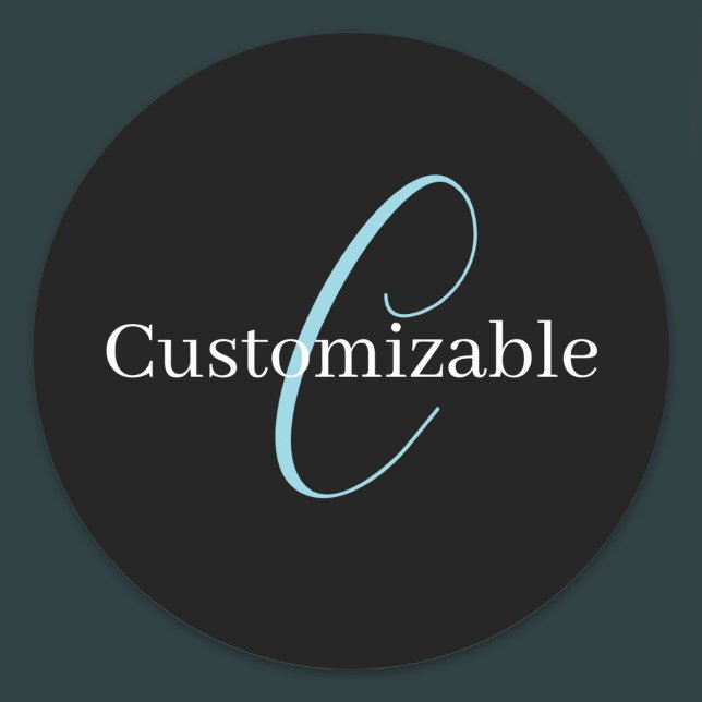 Sticker Rond Monogramme de script cursif éditable Noir Bleu Bla (Créateur téléchargé)