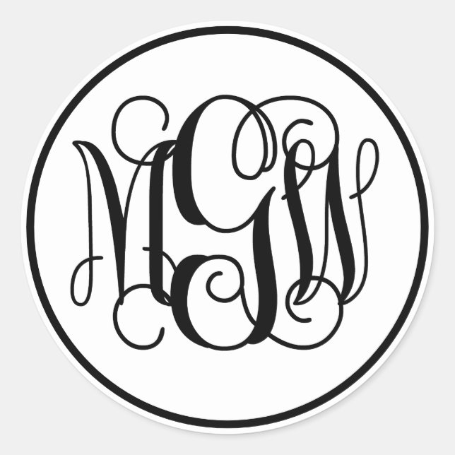 Sticker Rond Monogramme de script de vigne noir blanc, fond per (Devant)
