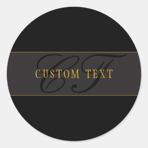 Sticker Rond Monogramme de script élégant noir et or