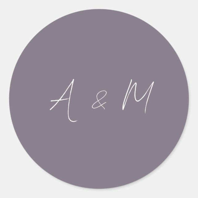 Sticker Rond Monogramme de script minimal Boho Dusty Mariage vi (Devant)