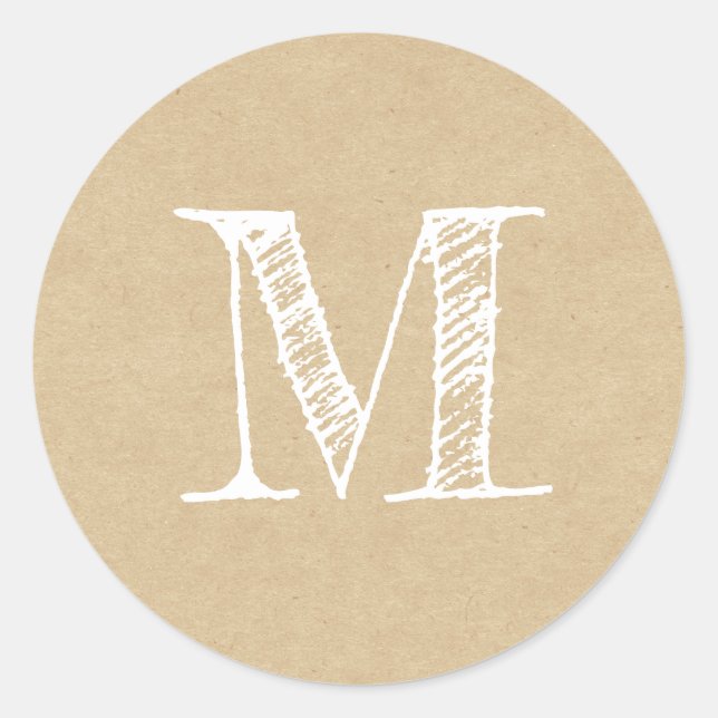 Sticker Rond Monogramme de script moderne Kraft initial (Devant)
