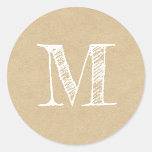 Sticker Rond Monogramme de script moderne Kraft initial