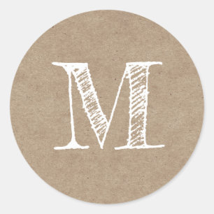 Sticker Rond Monogramme de script moderne Kraft initial