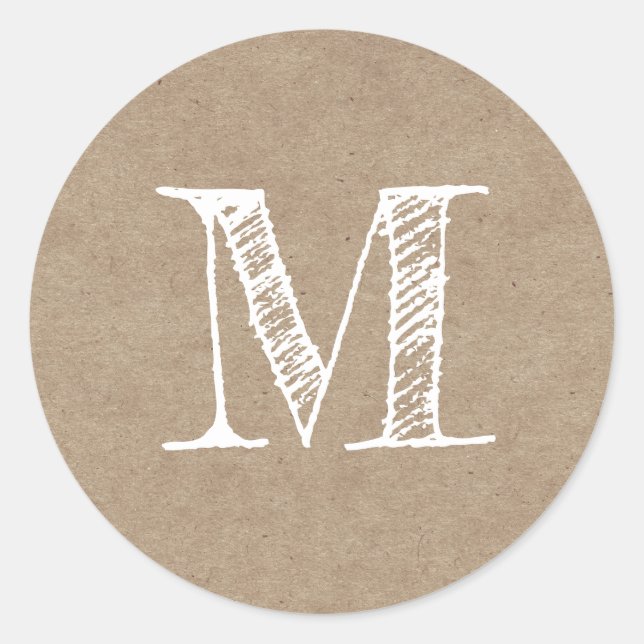 Sticker Rond Monogramme de script moderne Kraft initial (Devant)