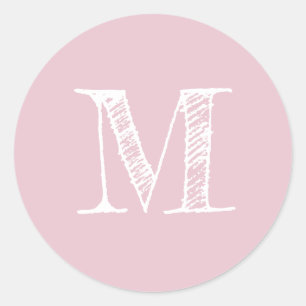 Sticker Rond Monogramme de script moderne Parfait initial rose