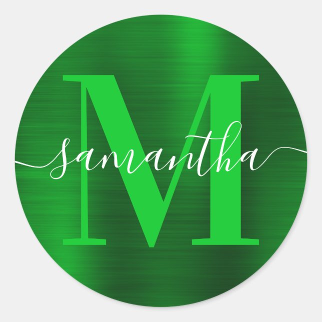 Sticker Rond Monogramme de signature vert feuille (Devant)
