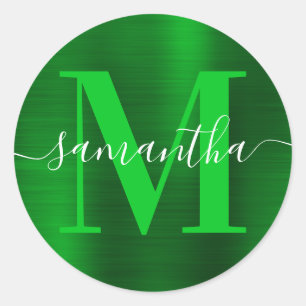 Sticker Rond Monogramme de signature vert feuille