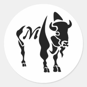 Sticker Rond Monogramme de silhouette de Buffalo noir
