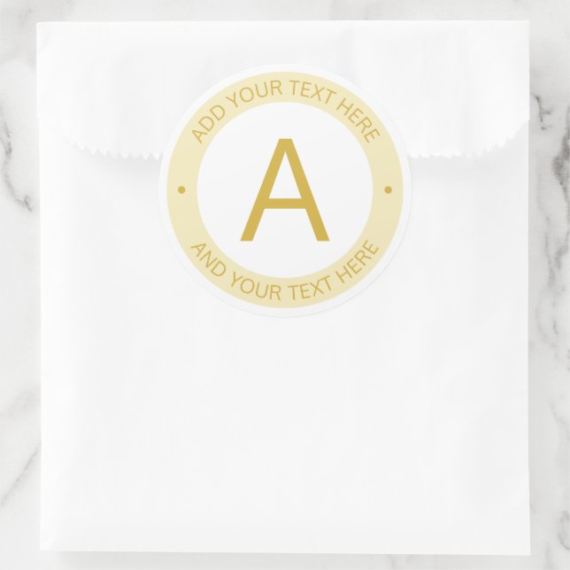 Sticker Rond Monogramme de style logo moderne | Or et blanc (Sac)