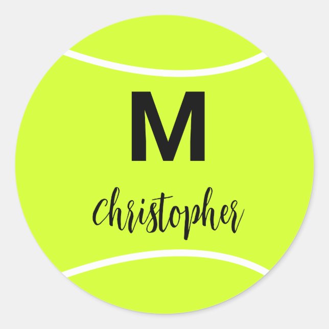 Sticker Rond Monogramme de tennis personnalisé Nom initial (Devant)