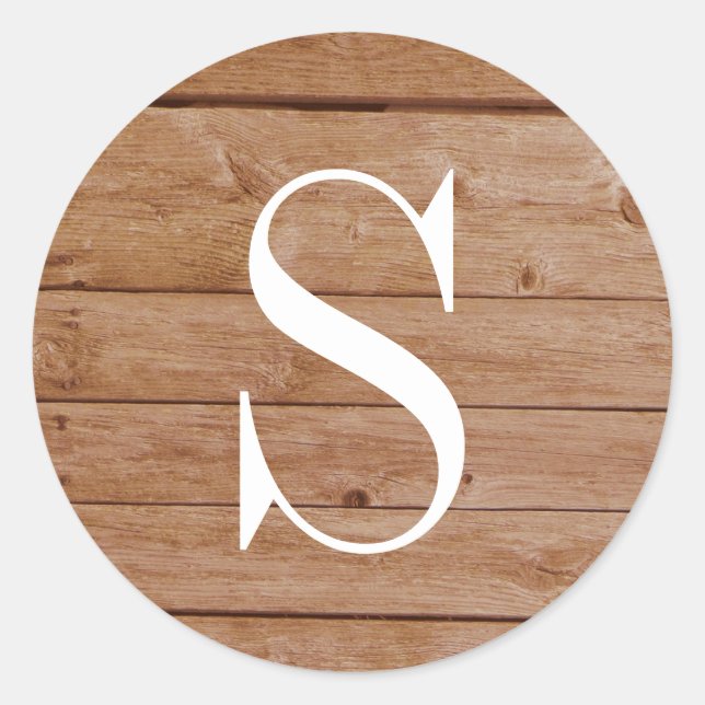 Sticker Rond Monogramme de texture de bois de palettes rustique (Devant)