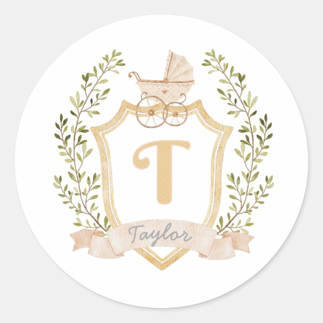 Sticker Rond Monogramme de transport de bébé T | Neutre (Devant)