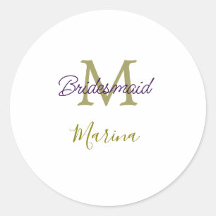 Sticker Rond Monogramme de tribu de mariée simple en or p