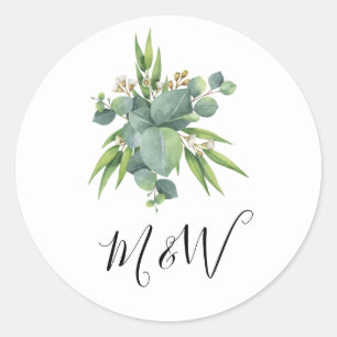 Sticker Rond Monogramme de verdure à l'aquarelle simple