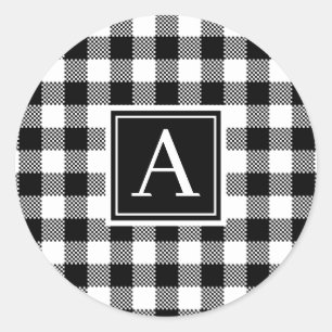 Sticker Rond Monogramme de vérification du bison noir et blanc