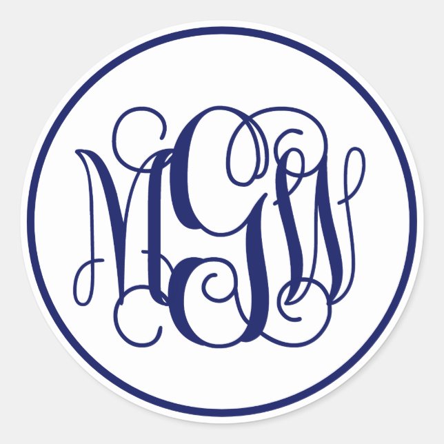 Sticker Rond Monogramme de vigne bleu marine blanc en écriture  (Devant)