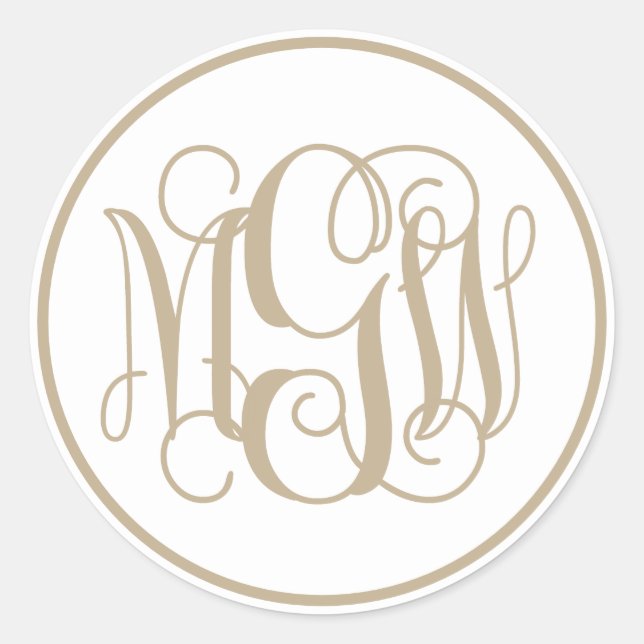Sticker Rond Monogramme de vigne en kaki blanc, do-it-yourself  (Devant)
