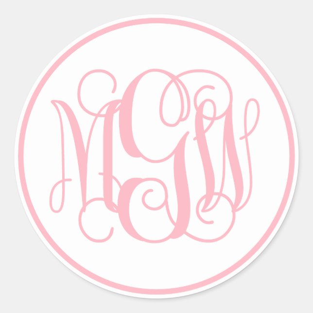 Sticker Rond Monogramme de vigne rose blanc écriture, fond DIY (Devant)