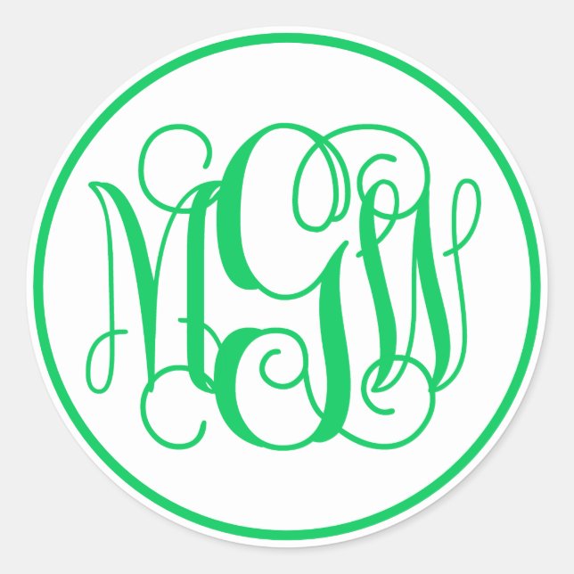 Sticker Rond Monogramme de vigne vert émeraude blanc écriture m (Devant)