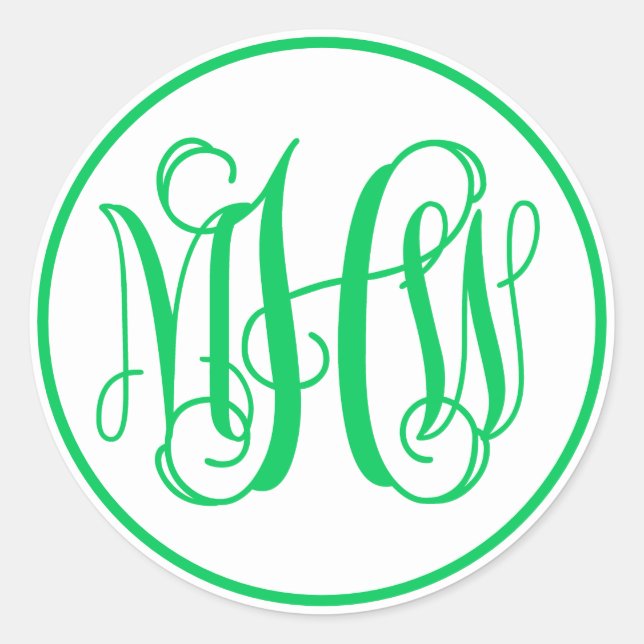 Sticker Rond Monogramme de vigne vert émeraude blanc écriture m (Devant)