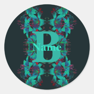 Sticker Rond Monogramme de votre initiale Art Lily personnalisé