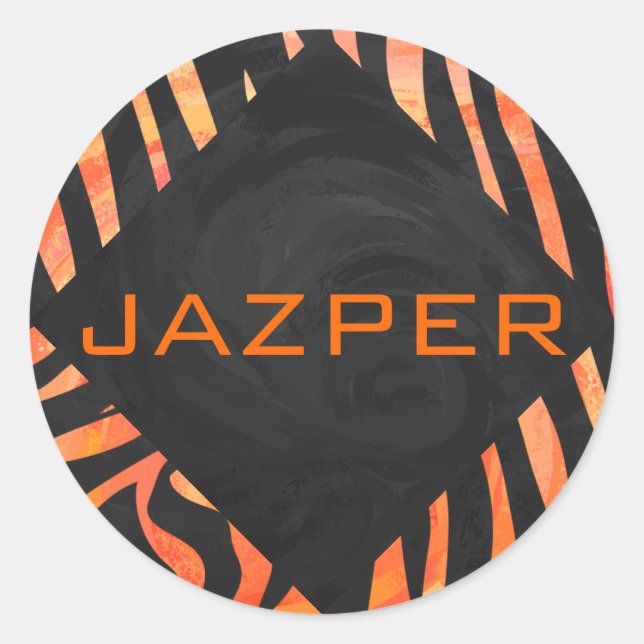 Sticker Rond Monogramme de zèbre orange et noir (Devant)