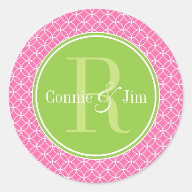 Sticker Rond Monogramme des cercles rose et vert (Devant)