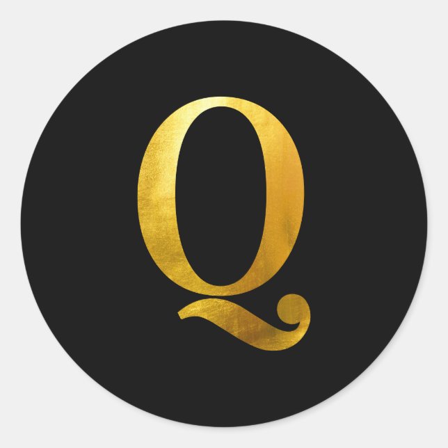 Sticker Rond Monogramme d'huile d'or jaune Q sur noir (Devant)
