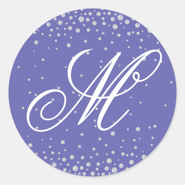 Sticker Rond Monogramme Diamants Violets Personnalisé (Devant)