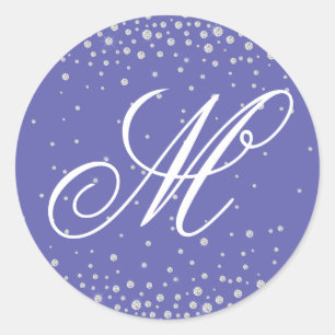 Sticker Rond Monogramme Diamants Violets Personnalisé