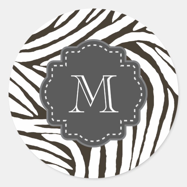Sticker Rond Monogramme d'impression Zebra Brown (Devant)