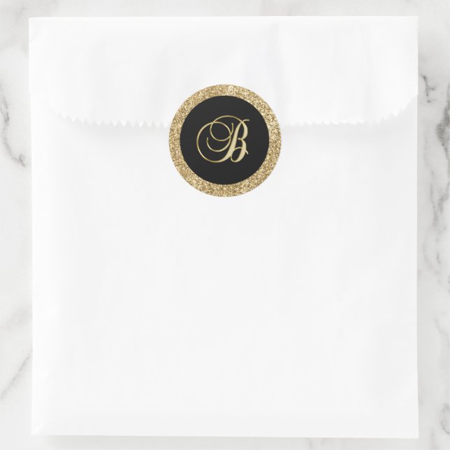 Sticker Rond Monogramme d'or B noir, (Sac)