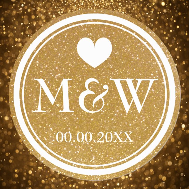 Sticker Rond Monogramme d'or brillant pour mariage de faveur au (gold wedding sticker)