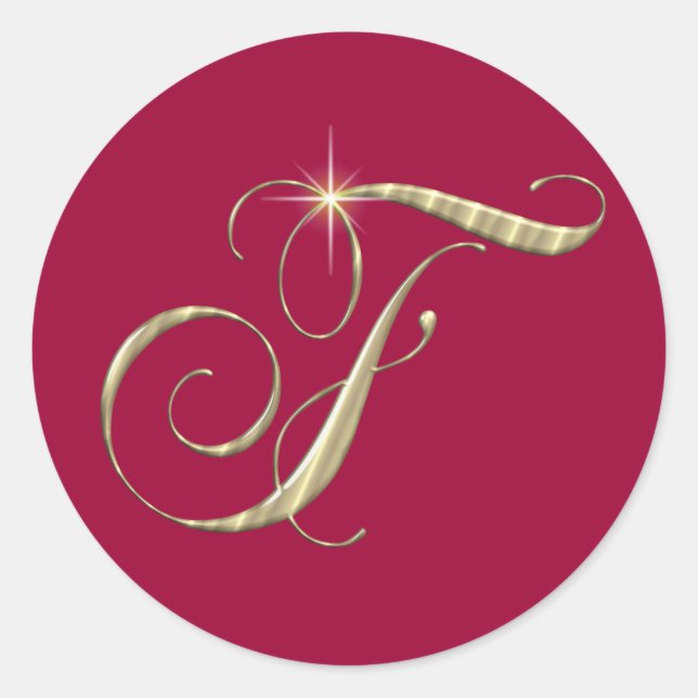 Sticker Rond Monogramme d'or F initial (Devant)