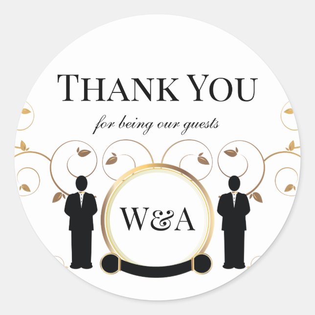 Sticker Rond Monogramme d'or Mariage masculin LGBTQ (Devant)