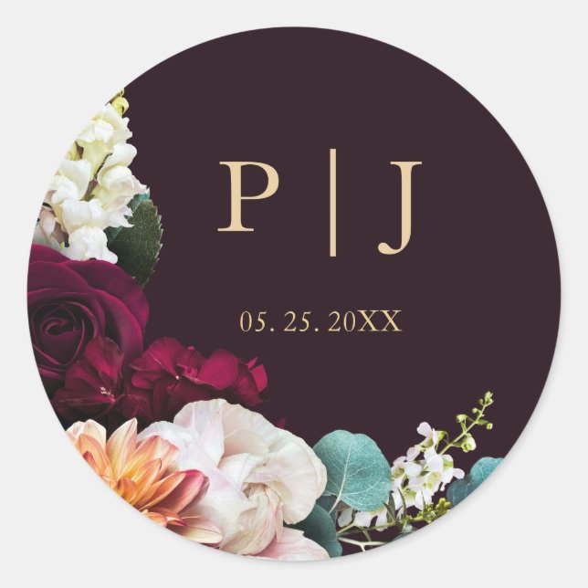 Sticker Rond Monogramme d'or rose de Bourgogne d'automne (Devant)